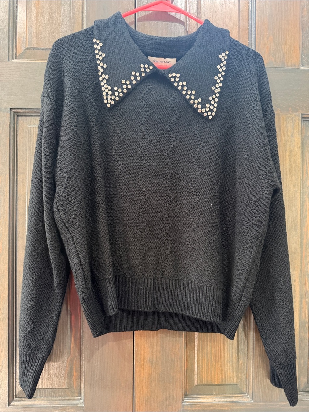 Francesca's Collections Black Stud-Trim Collar Knit Sweater medium